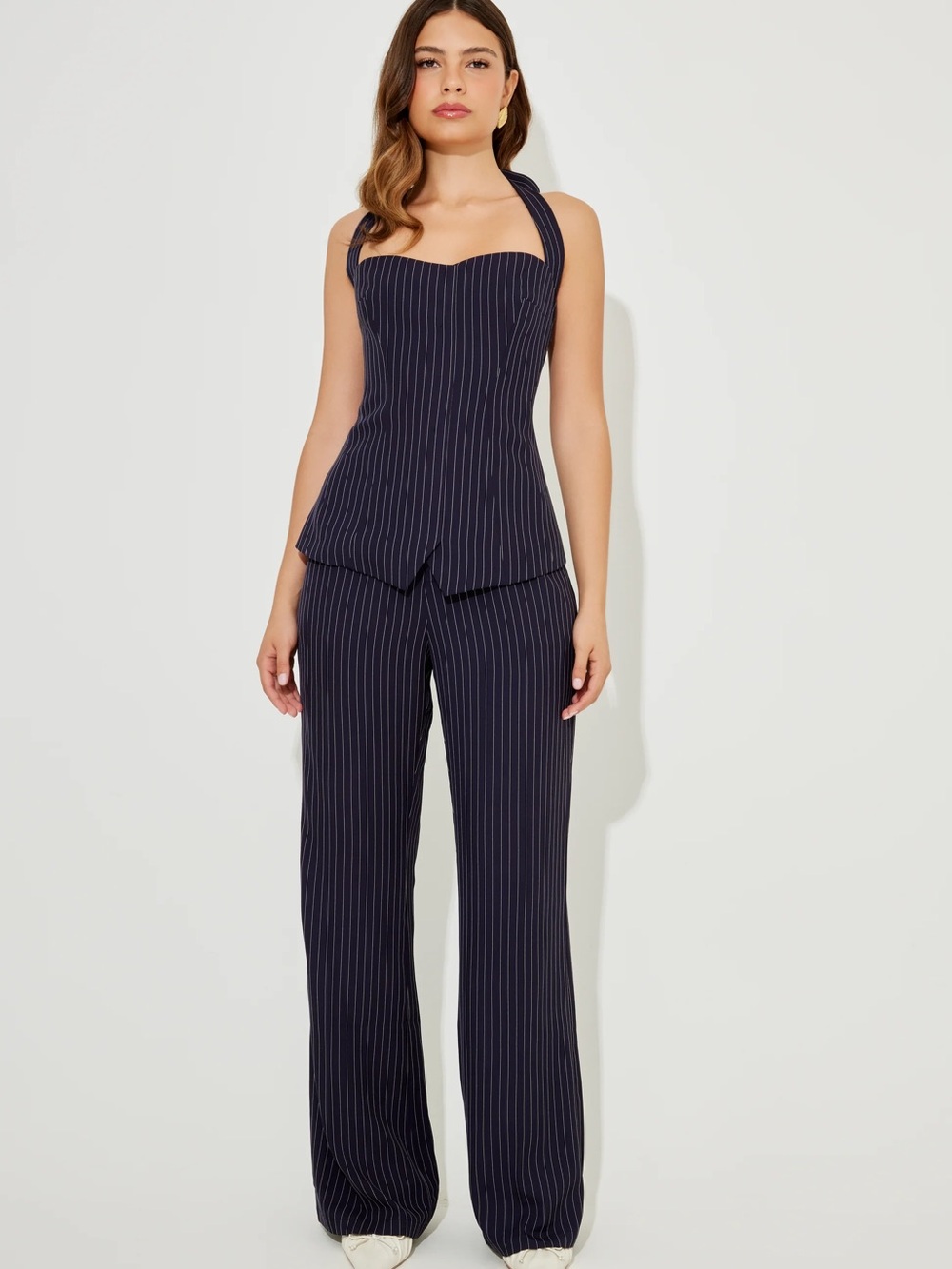 Navy Pinstripe Halter Top & Trousers Set (M)
